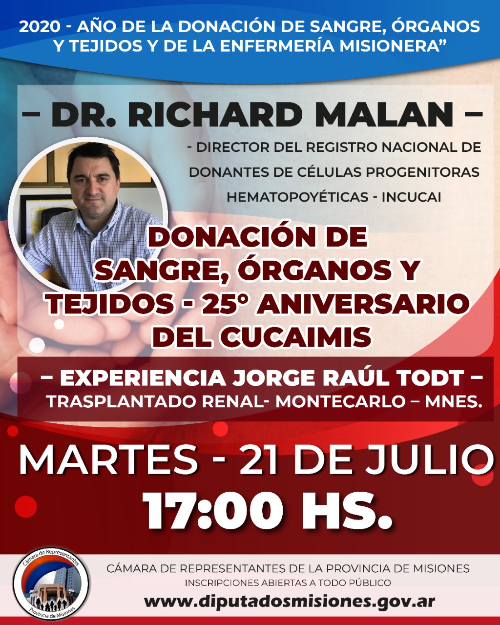 DEL 21 AL 24 DE JULIO CICLOS DE VIDEOCONFERENCIA SOBRE DONACIÓN DE SANGRE, ÓRGANOS Y TEJIDOS Y ENFERMERÍA